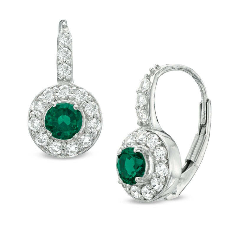 Finefey Sterling Silver Leverback Emerald 5MM Centre CZ Earrings