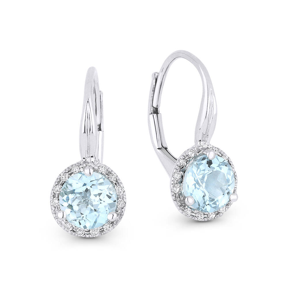 Finefey Sterling Silver Leverback  Aquamarine 7MM Centre CZ Earrings
