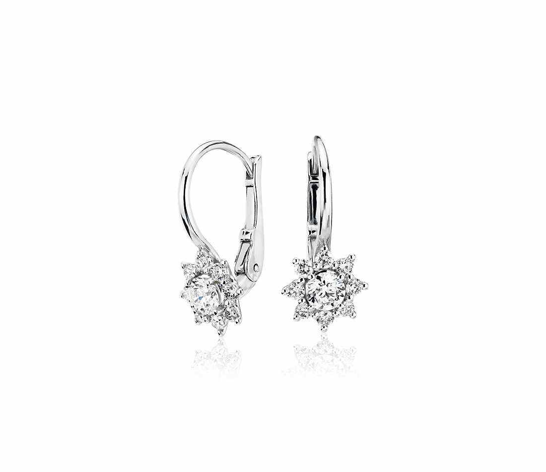 Finefey Sterling Silver Flower Shape Leverback White 5MM CZ Earrings