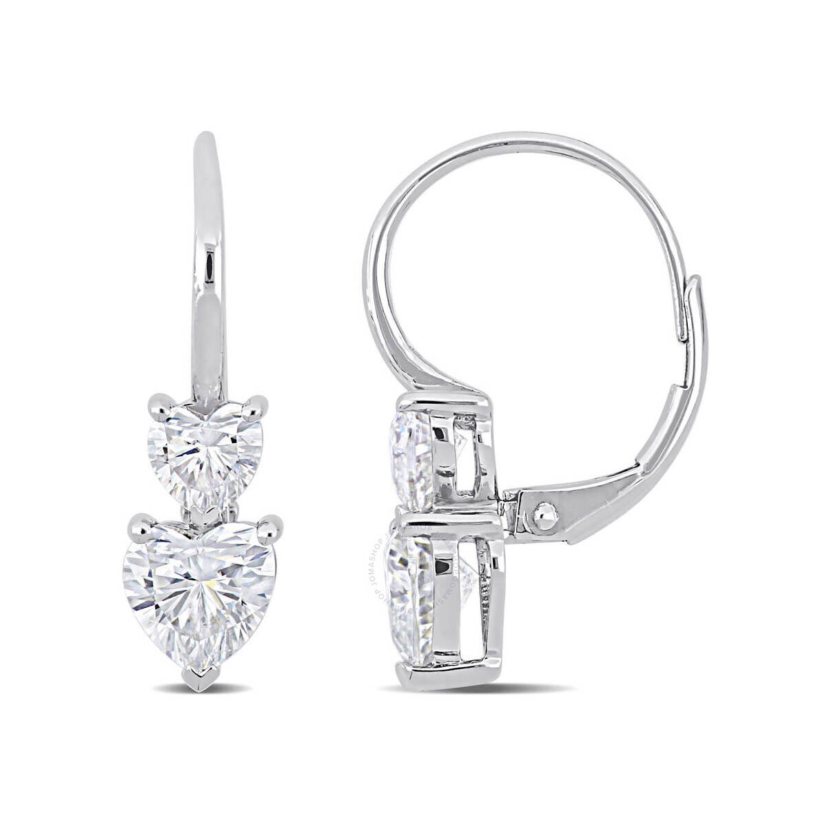 925 Silver Leverback White Heart CZ Rhodium plating over silver