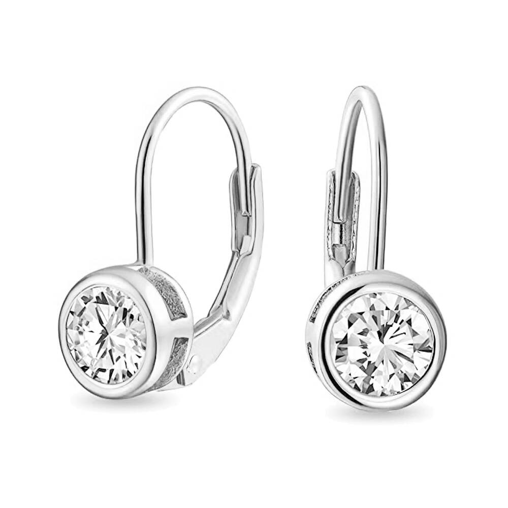 Finefey Sterling Silver Rhodium Plating Round Bezel White CZ 6MM Leverback