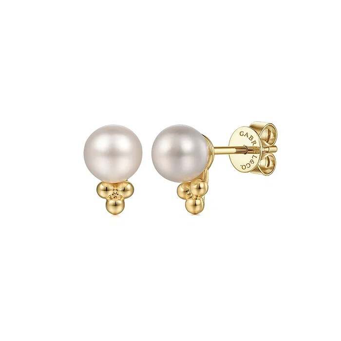 Round Shell Pearl Earrings 14K Gold Plating Studs for Women