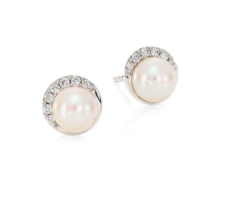 925 Silver Earrings Fresh Water Pearl Hoops White CZ 14K Gold Plating Huggies