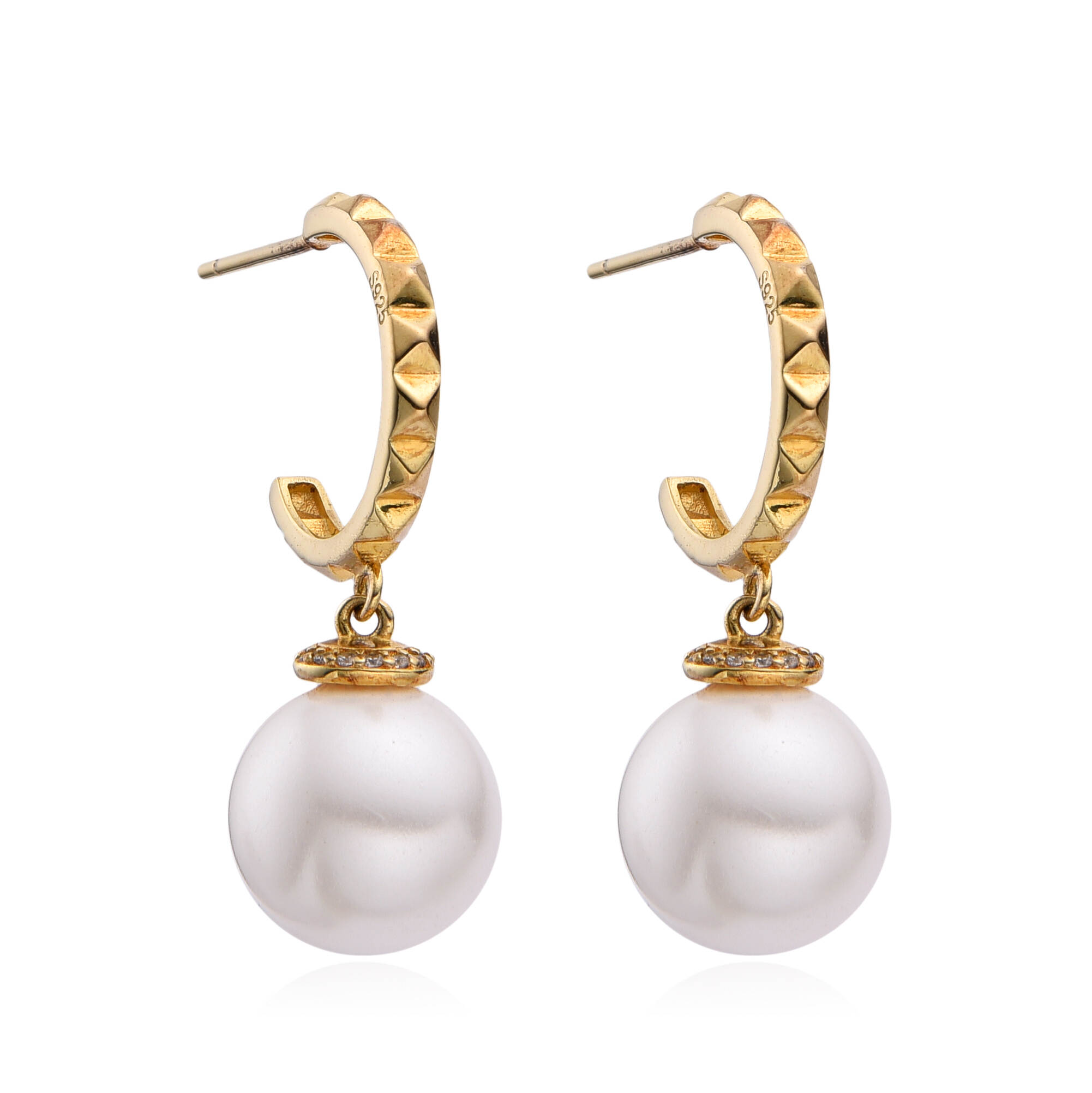 925 Silver Earrings 10MM Shell Pearl Hoops Factory Direct Jewlery