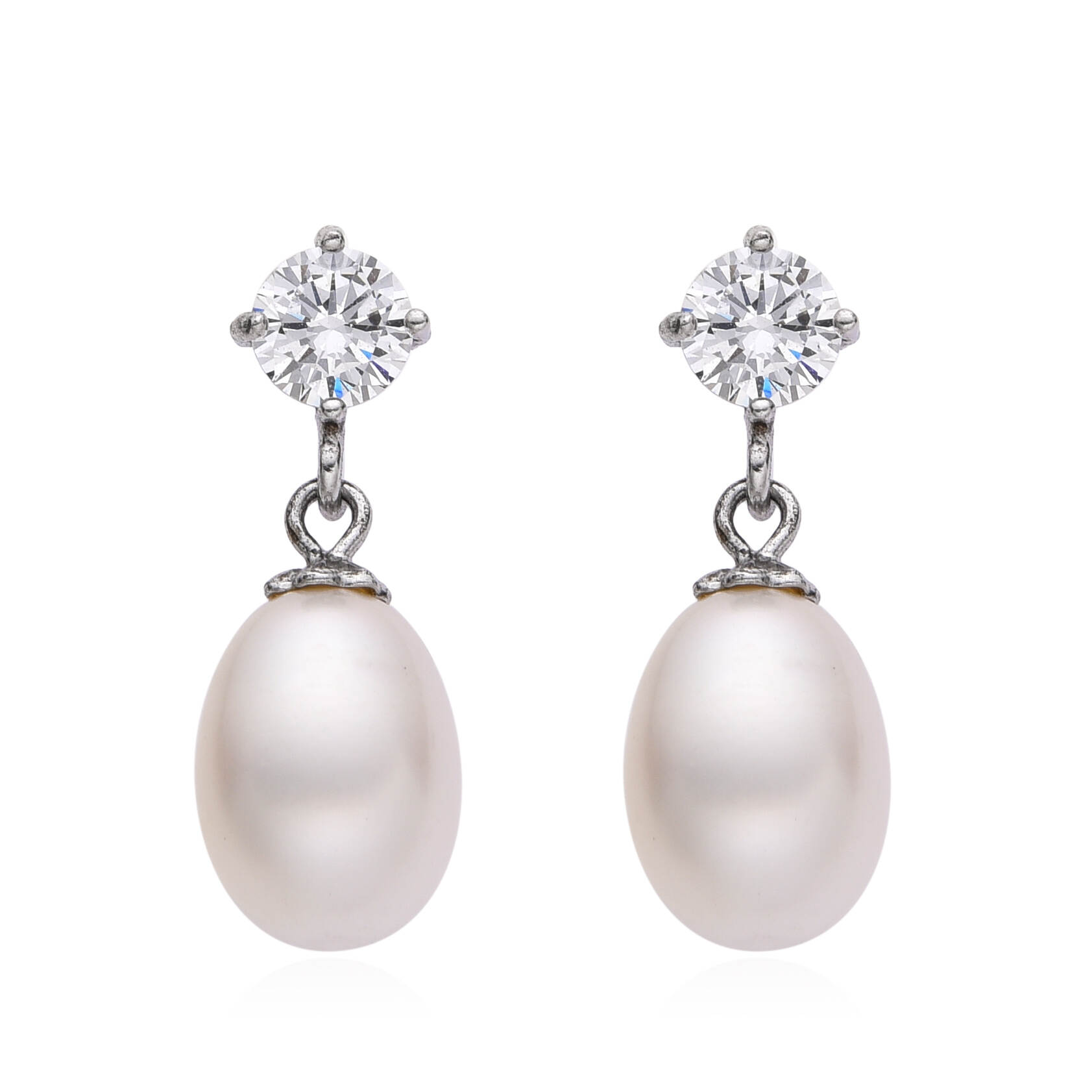 Egg Shape Shell Pearl Earrings 8X12MM Hoops Rhodium Plating Earrings
