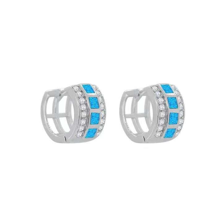 Trendy Drop Stone Opal Earring 14K Gold Plating Wholesale Hoops