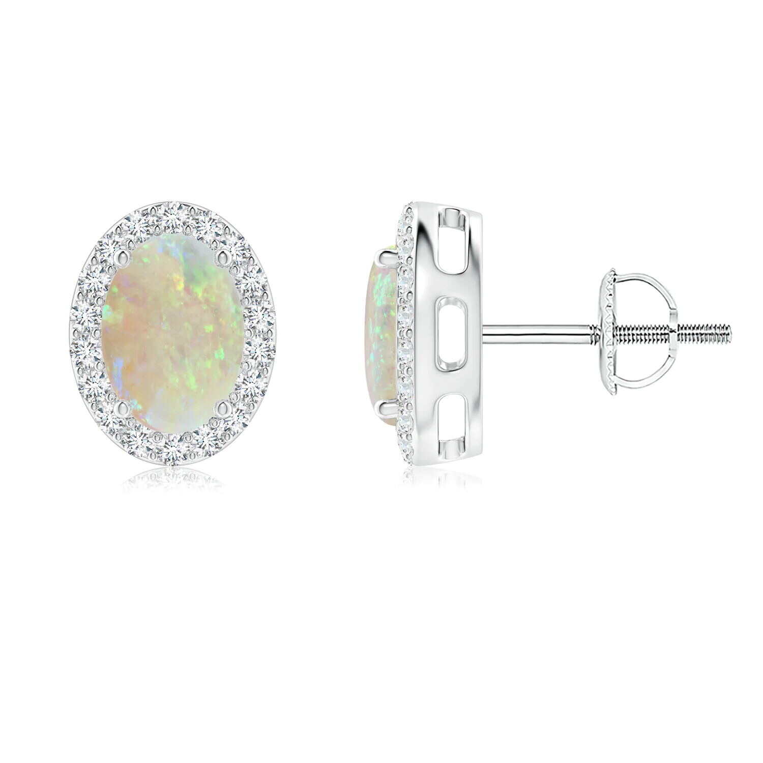 Claw Setting Opal Earring 925 Silver OP65 Cream&Soda White CZ Leverback