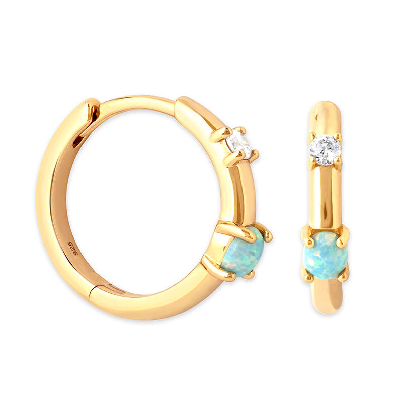 925 Silver Earrings Gold Plating Opal Earring White CZ Huggies