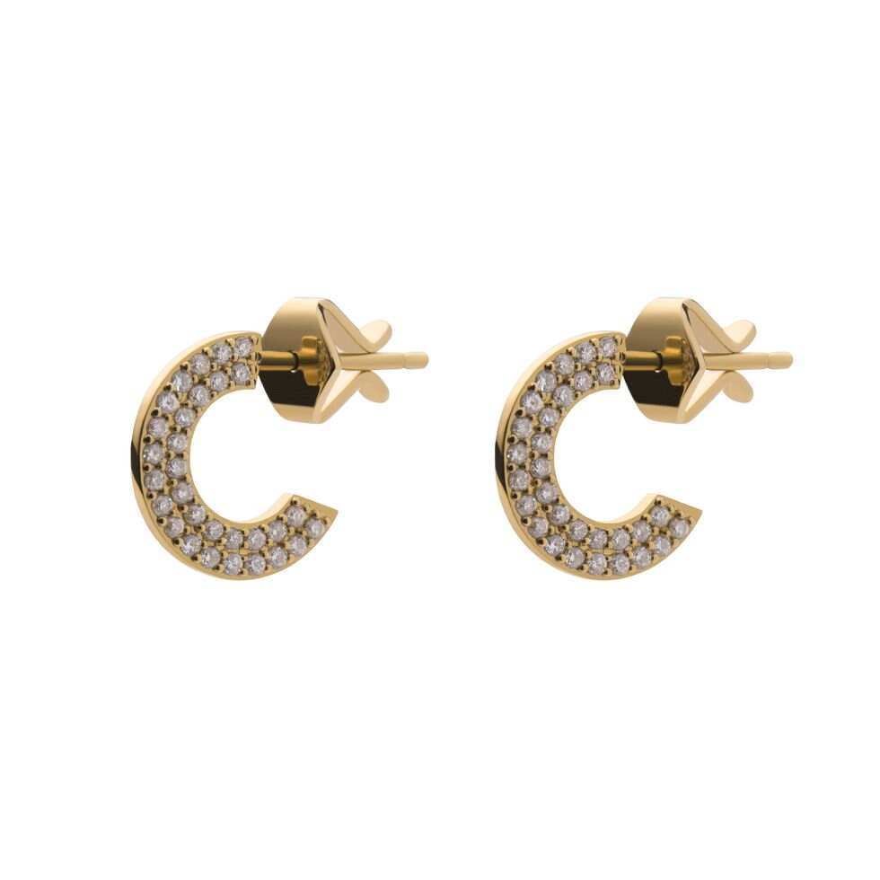 925 Silver Letter C Earrings White CZ 14K Gold Plating Ring Studs