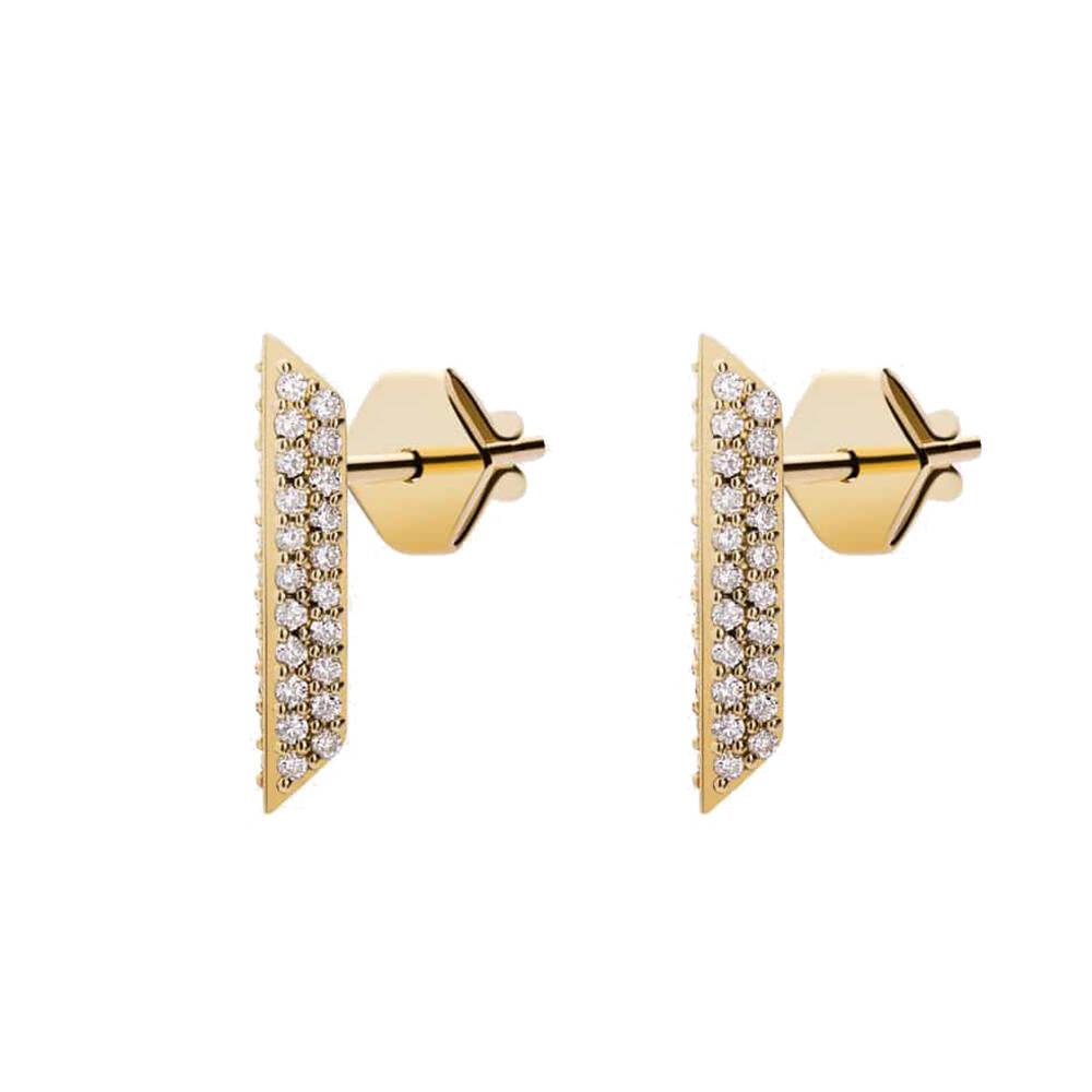 Sterling Silver Bar Shape Studs White CZ Arrow Design 14K Gold Plating Earrings