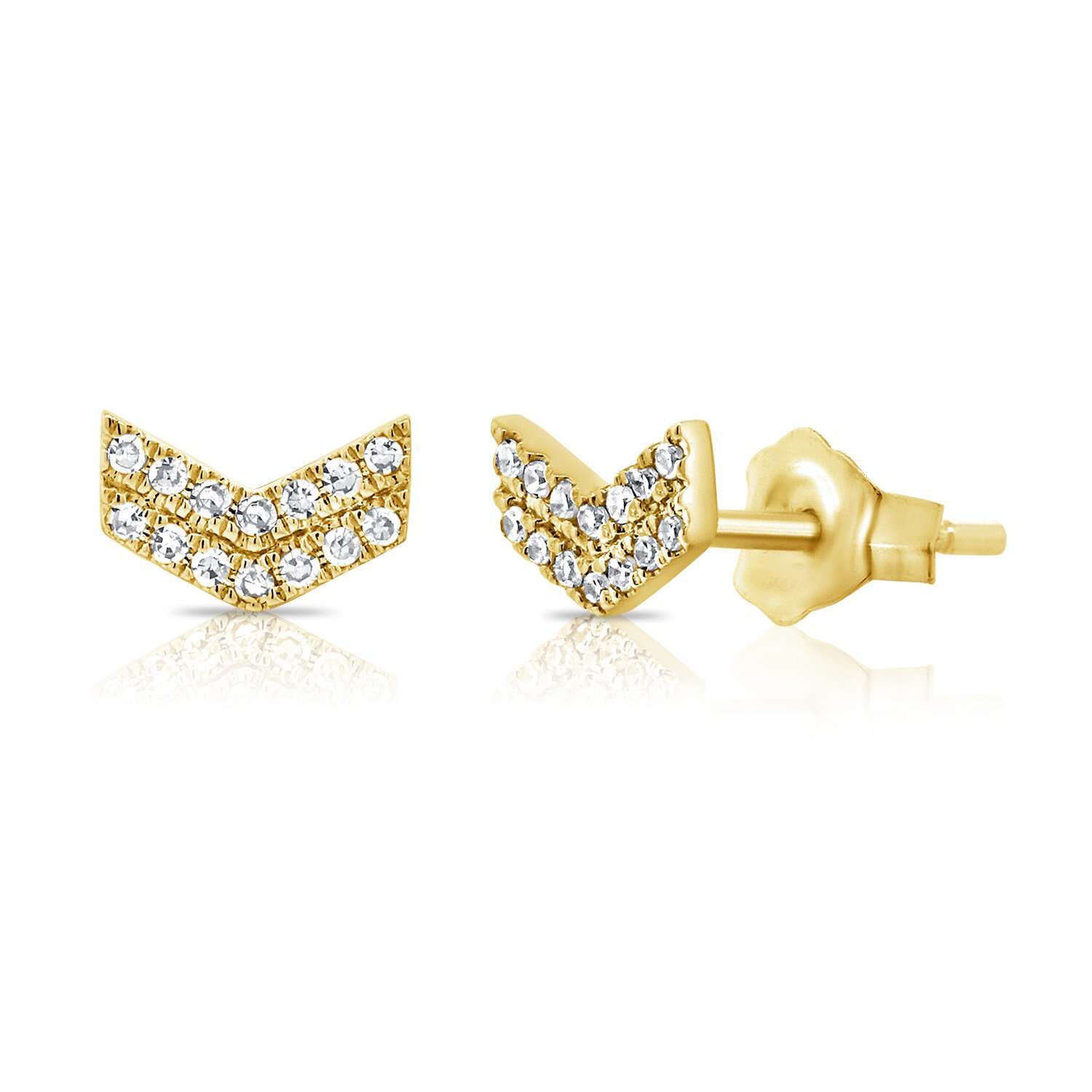 Sterling Silver Studs White CZ Arrow Design 14K Gold Plating Earrings