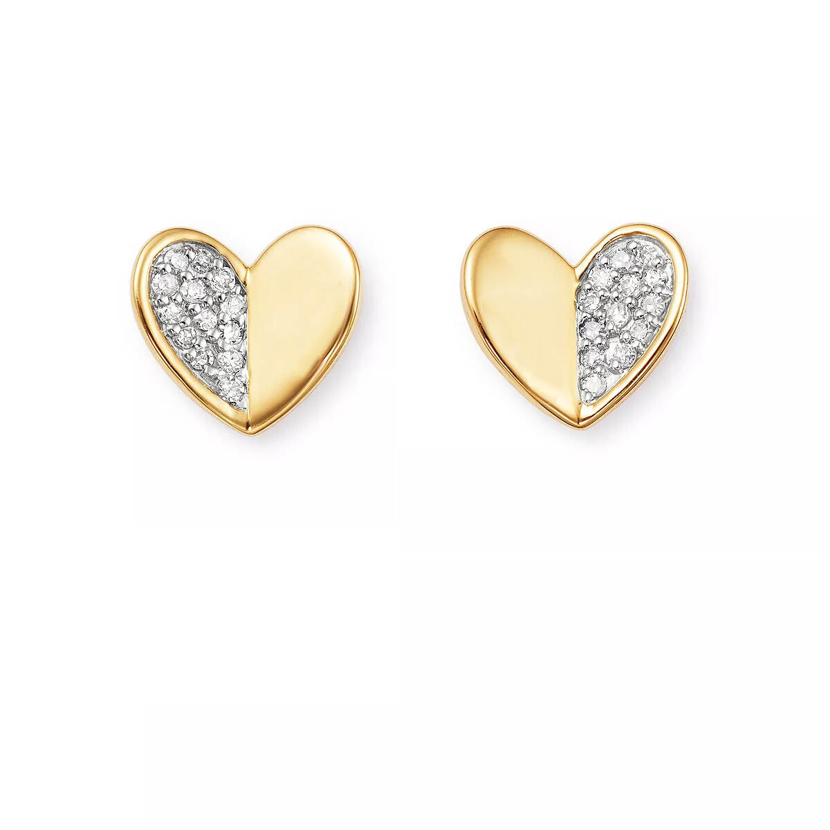 Sterling Silver Dainty Fashion Heart Studs White CZ Earrings with 14K Gold Plating