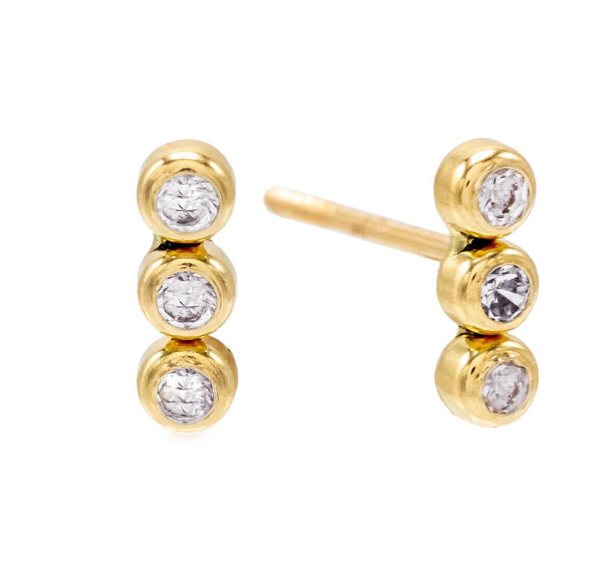 925 Silver Jewelry 14K Gold Plating Bezel 3PCS White CZ Earrings