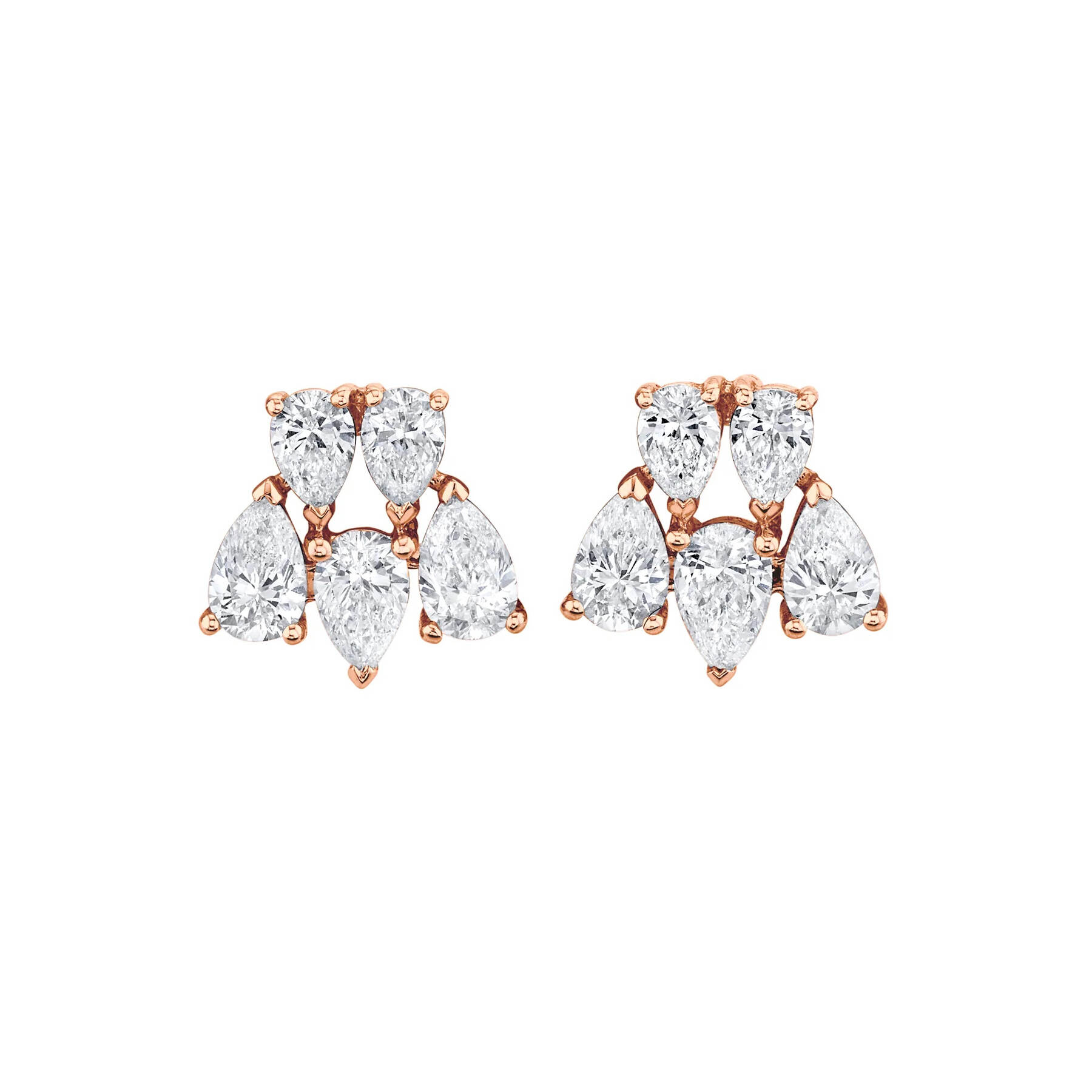 White CZ Earrings Almonds Drop Shape Rose Gold Plating Studs
