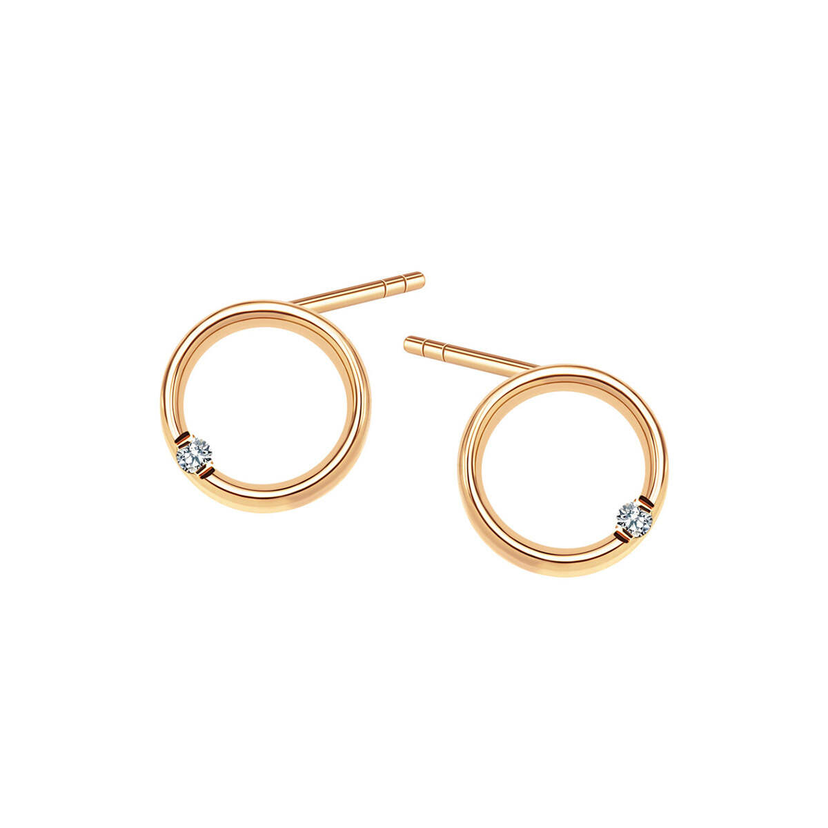 Classic Circle Design Stud Silver Earrings with White CZ