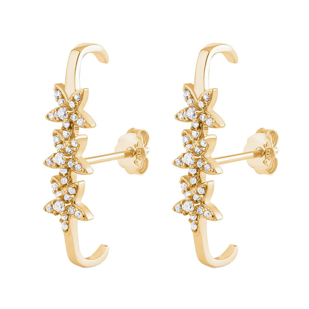 925 Silver Jewlery Trendy Star Sahpe Earrings Ear Cuff with 14K Gold Plating White CZ