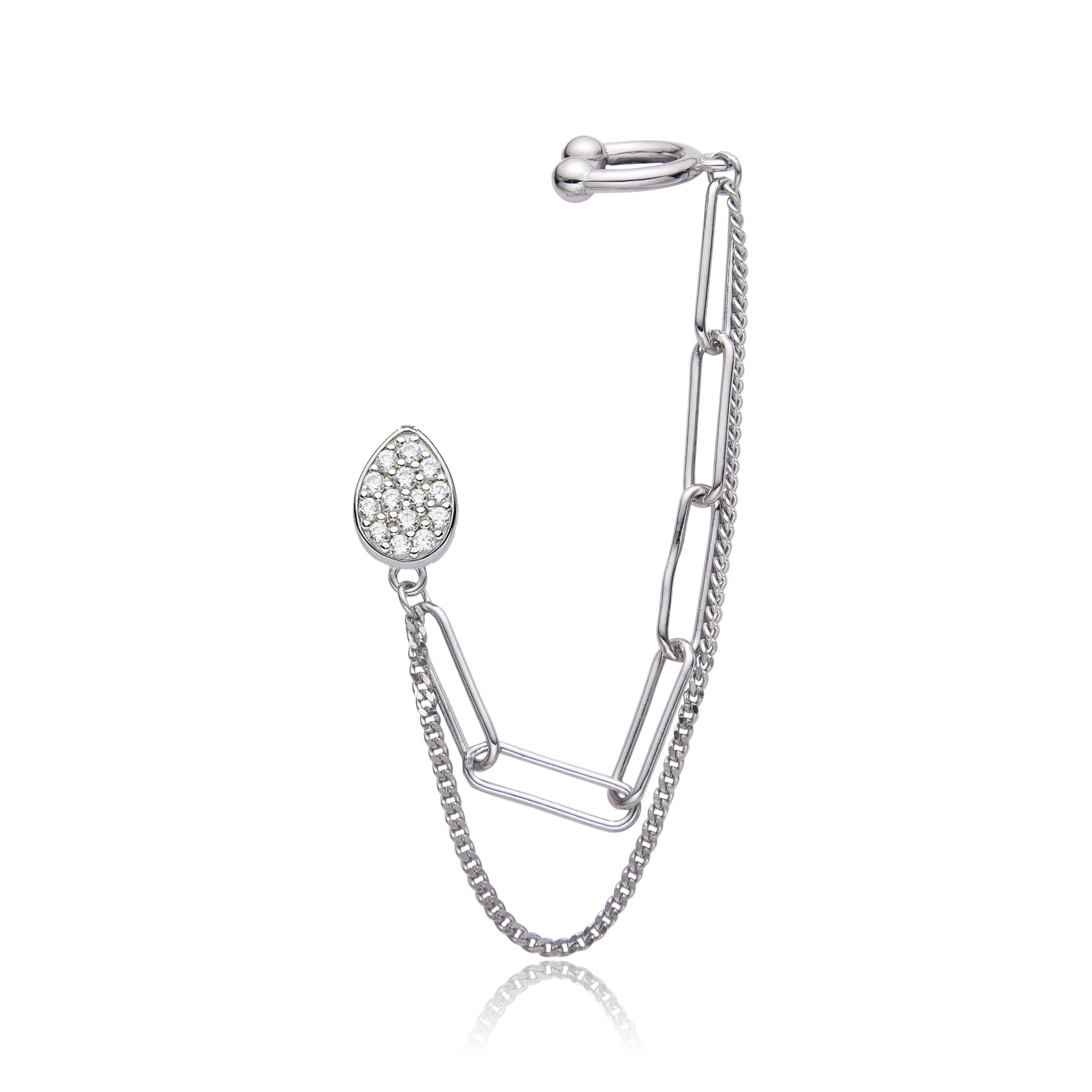 925 Silver Jewlery Earrings Drop Ear Cuff Paper Clip with Rhodium Plating White CZ