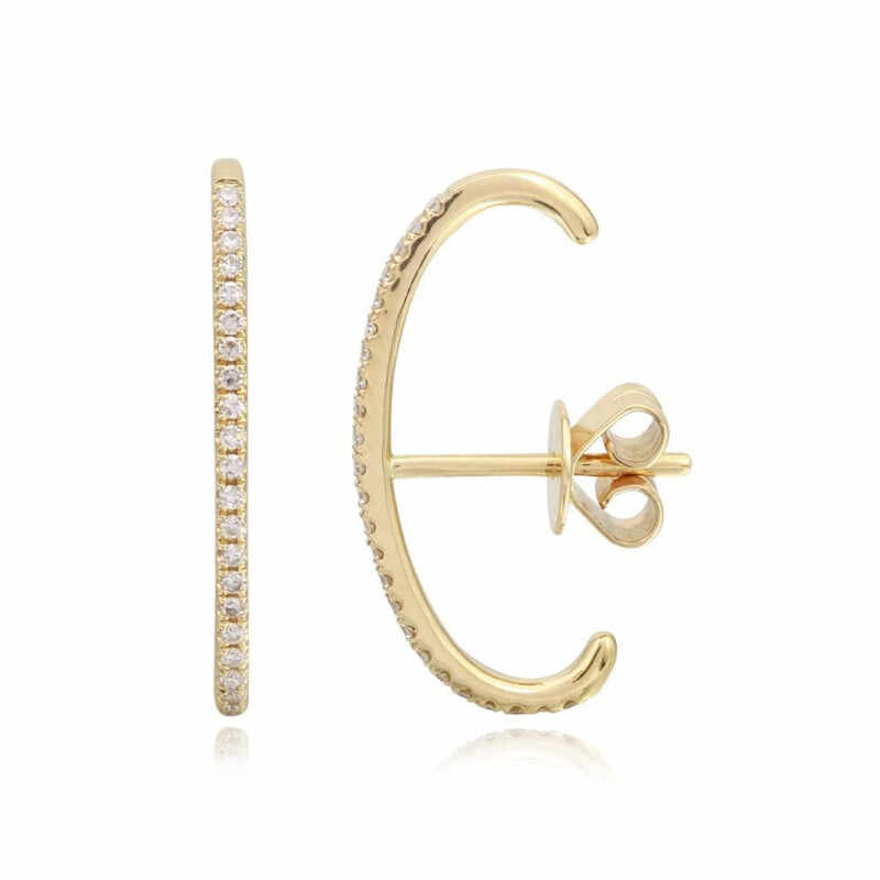 925 Silver Jewlery Earrings Letter C Shape Ear Cuff with 14K Gold Plating White CZ