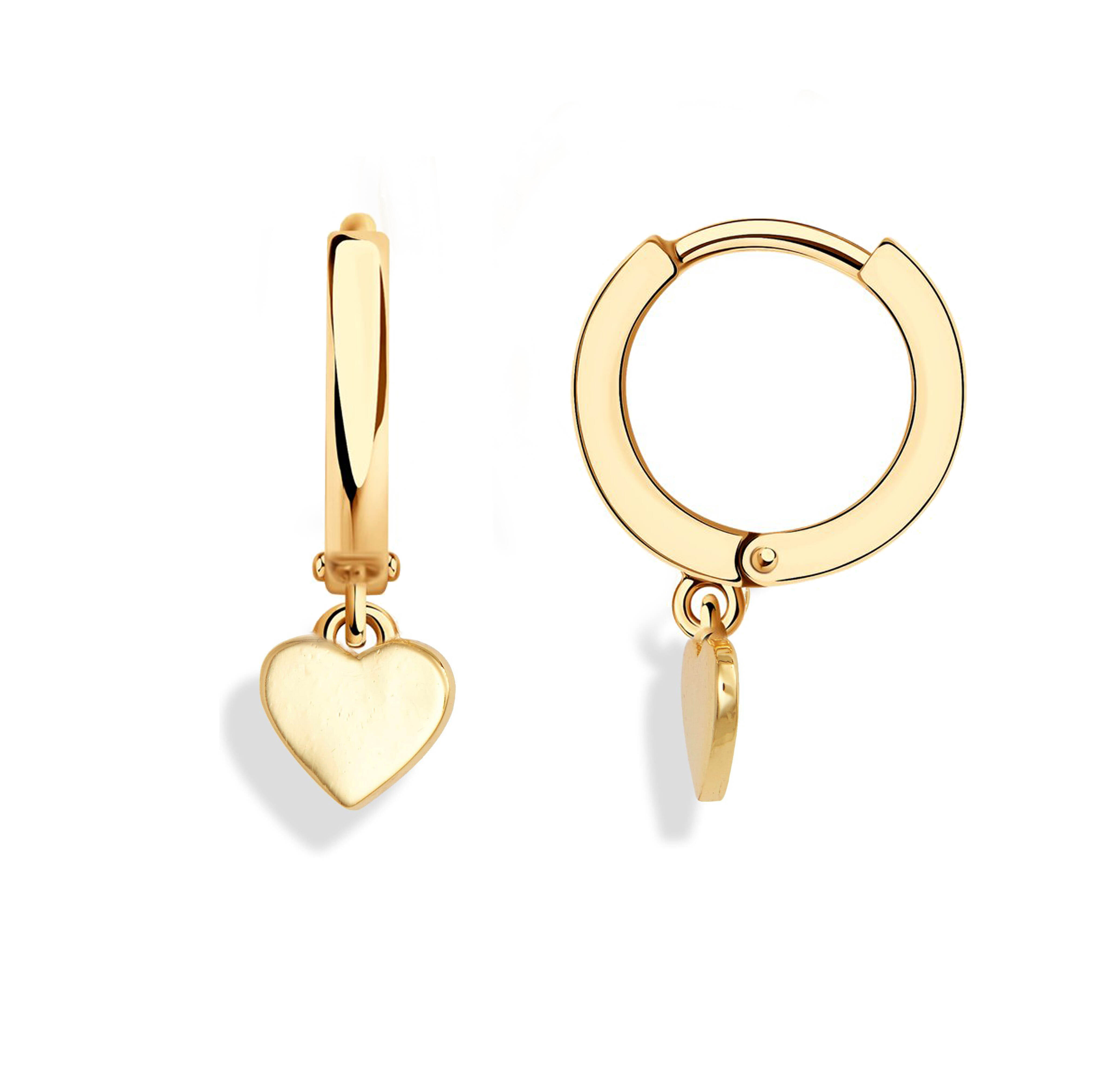 Popular Hoop Earrings 14K Gold Plating Fashion Heart Design 925 Silver Plain Huggies