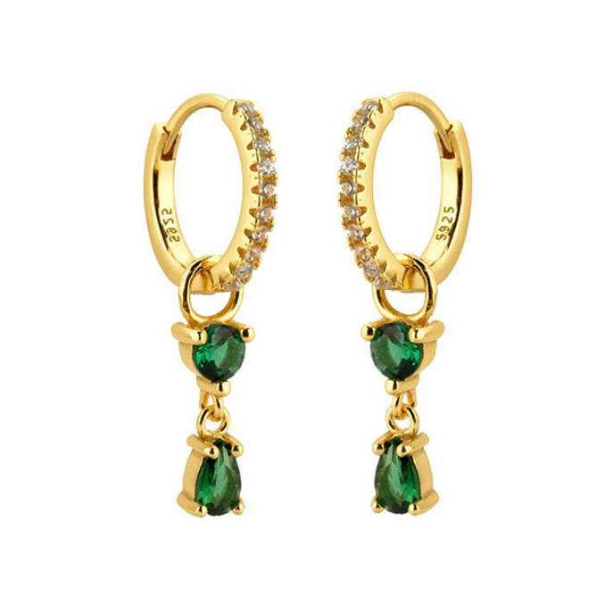 Wholesale 925 Silver Earrings 14K Gold Plating Hoop Earrings Round and Drop Emerald CZ
