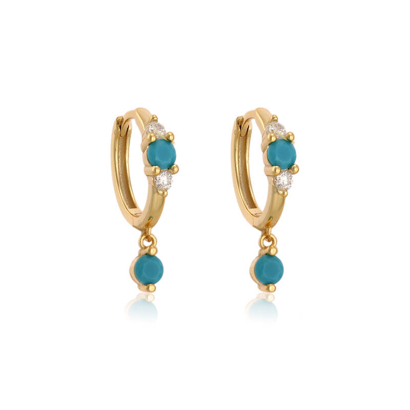 925 Silver JewelryHoop Earrings with Matte Blue CZ Charm 14K Gold Plating