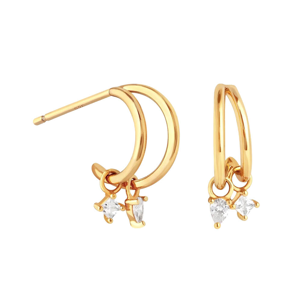 Trendy Factory Direct 14k Gold Plating Sterling Silver Hoop Earrings White CZ
