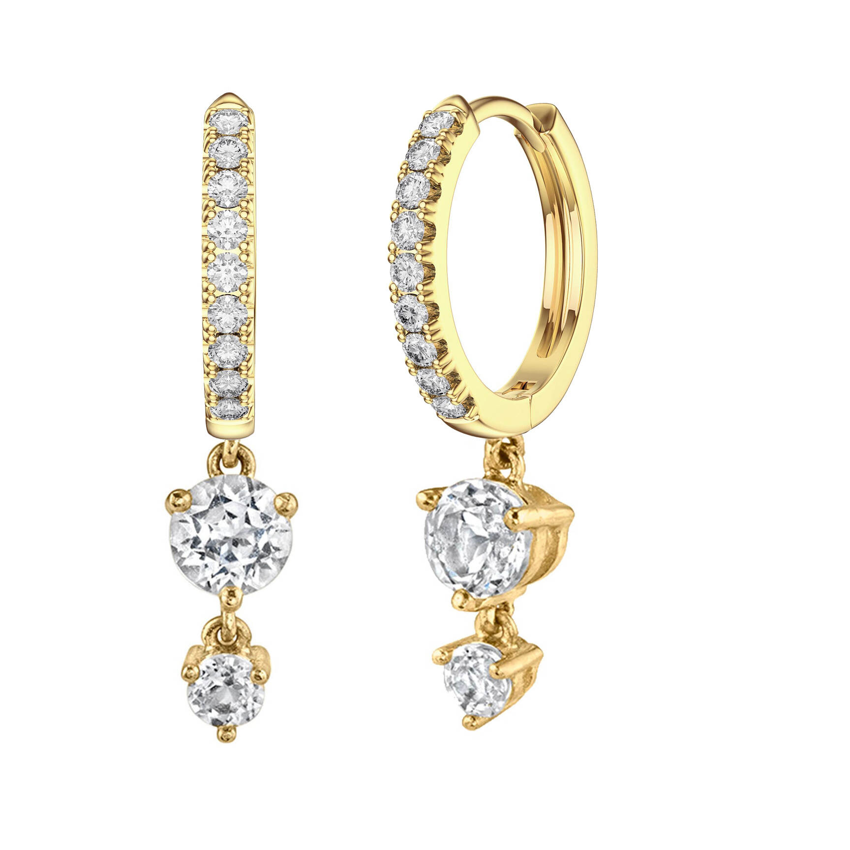 Wholesale 925 Silver 14K Gold Plating Hoop Earrings with Dangle White CZ