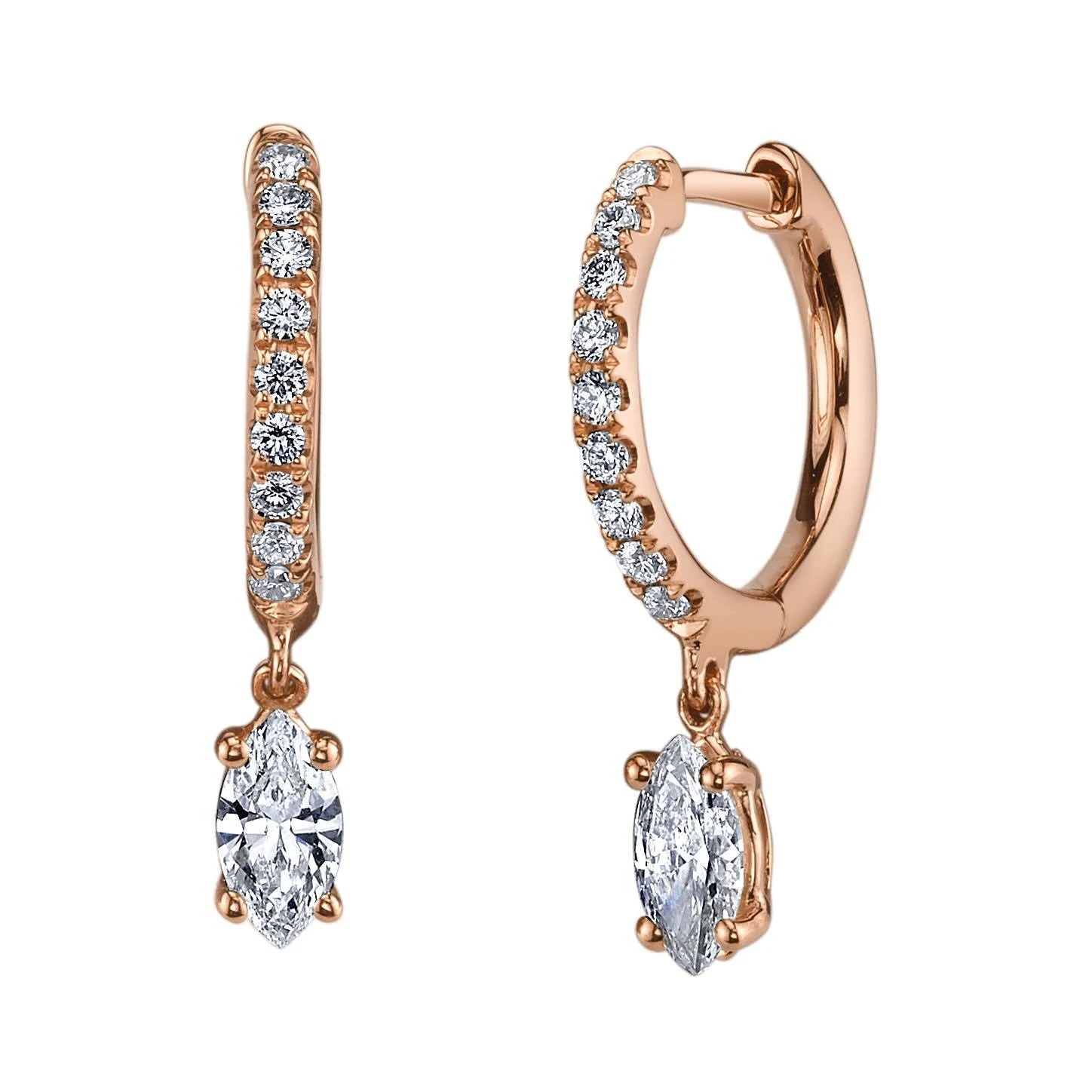 Popular White CZ Oval Shape Hoop Earrings Rose Gold Plating