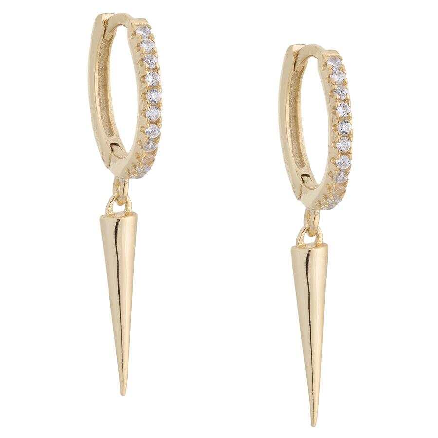 925 Silver Jewelry Hoop Earrings 14K Gold Plating with White CZ Conical  Charm