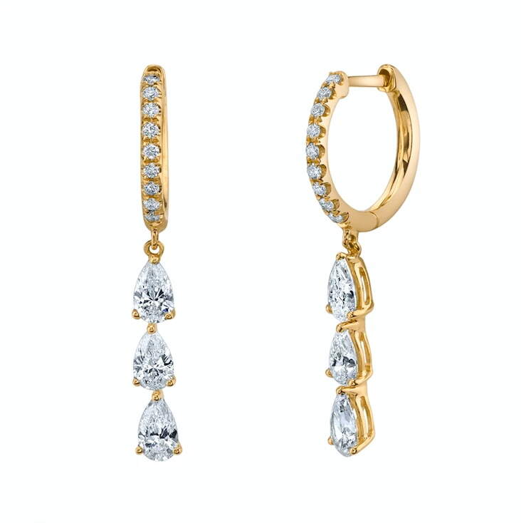 Factory Direct 925 Silver Earrings  White CZ Dangle Drop Stone 14k Gold Plating
