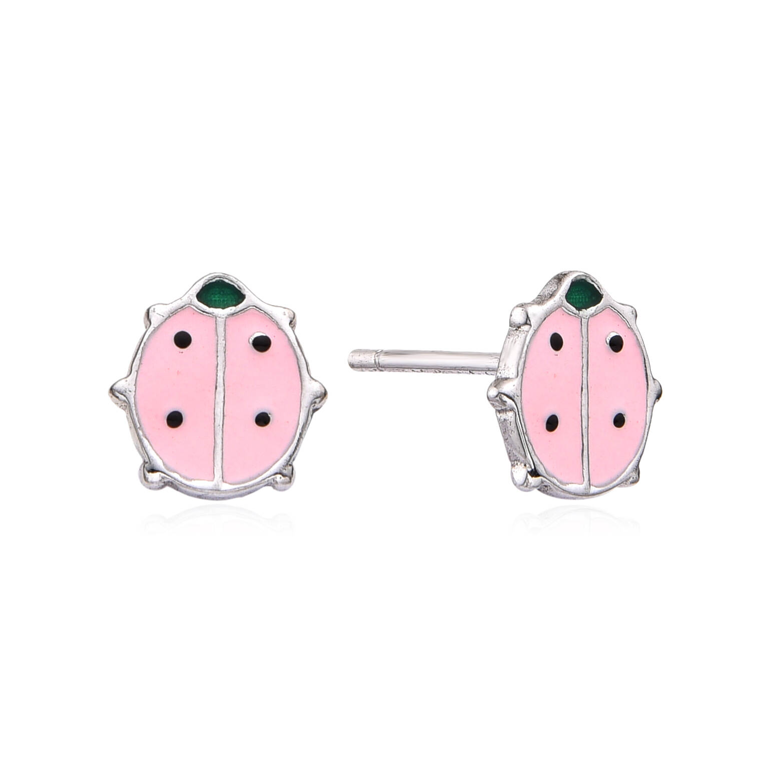 Trendy Kids 925 Silver Earrings Enamel Color Ladybug Studs