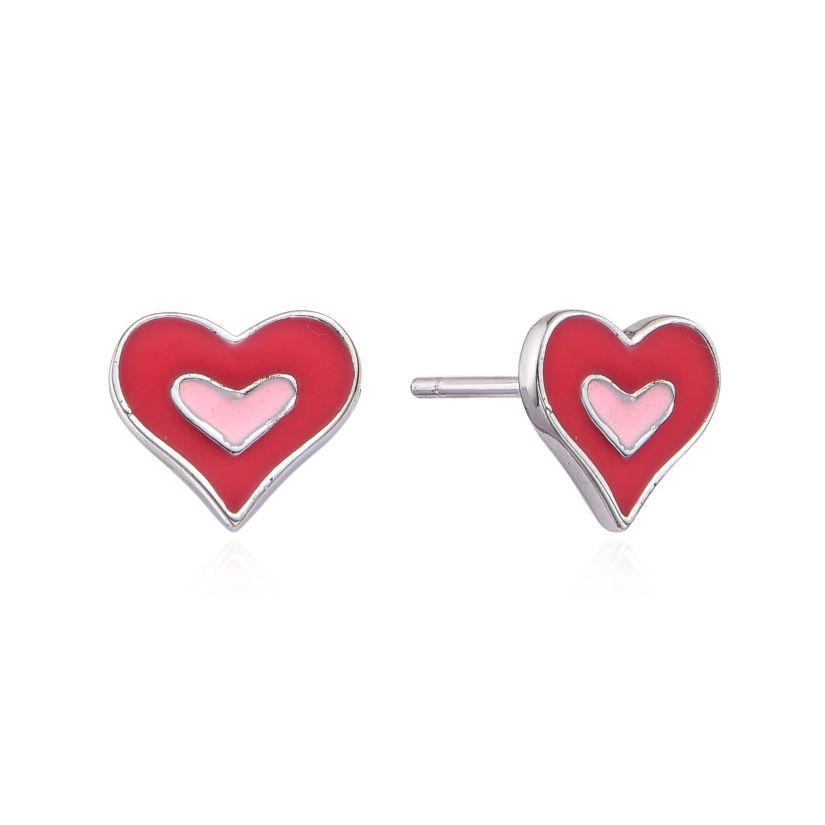 Bestseller Kids Jewelry 925 SIlver Stud Earrings Heart Shape Pink Enamel Earrings