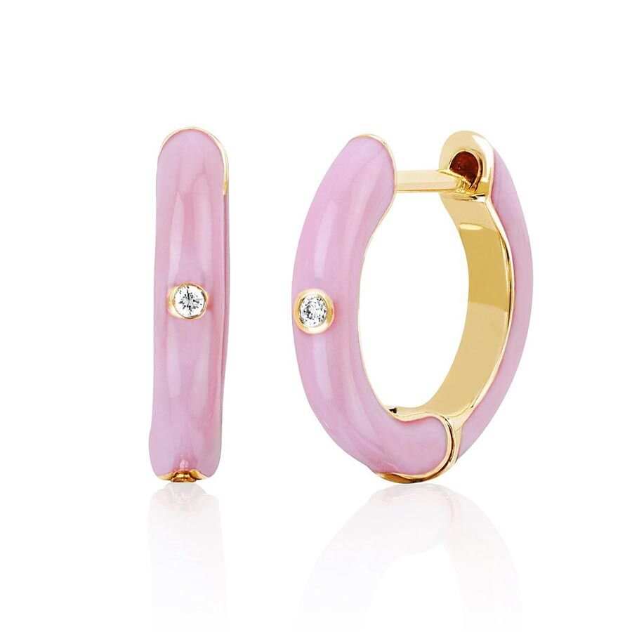 Trendy Lovely Enamel Hoop Earrings 14k Gold Plating White CZ