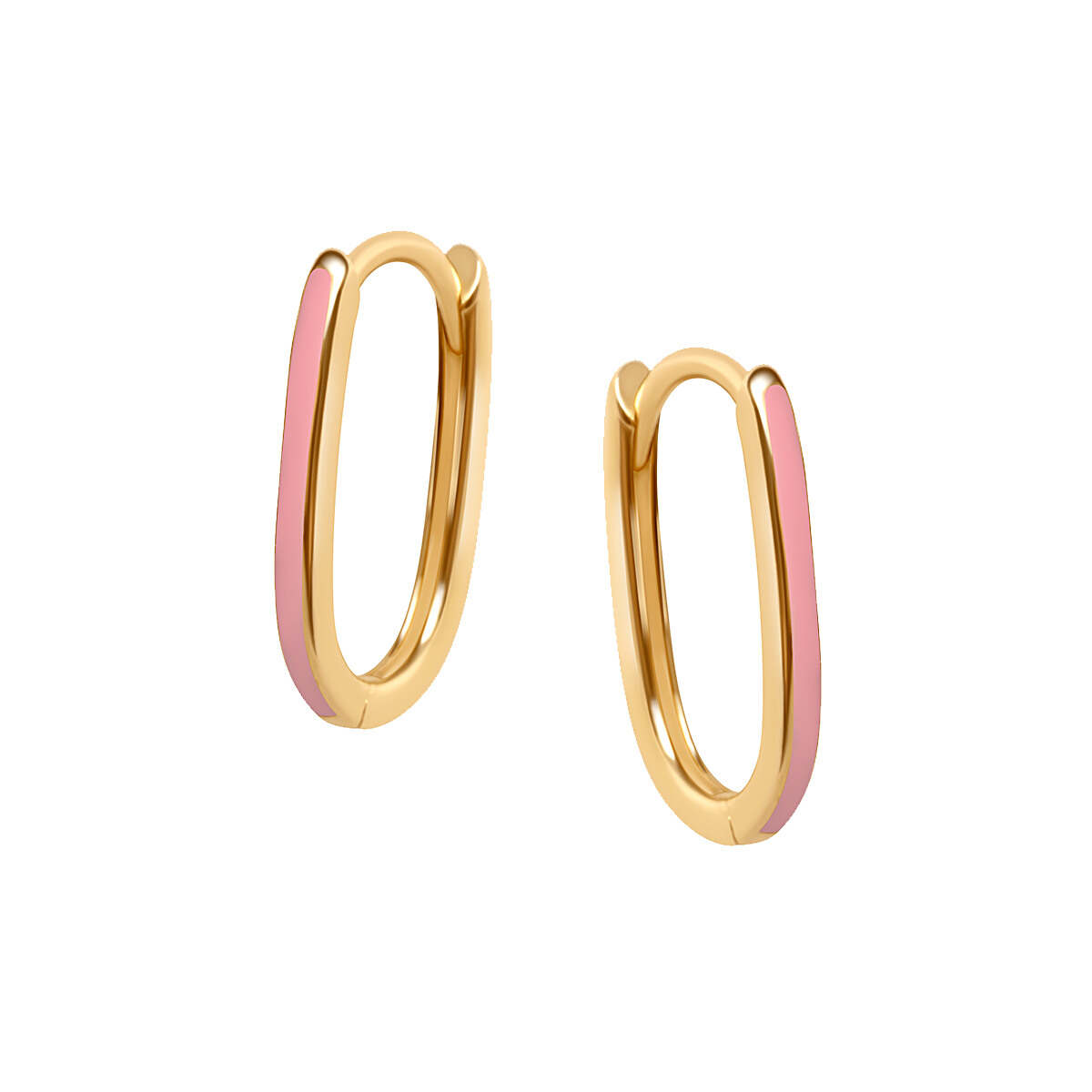 14K Gold Plating 925 Silver Jewelry Pink Enamel Plain Hoop Earrings