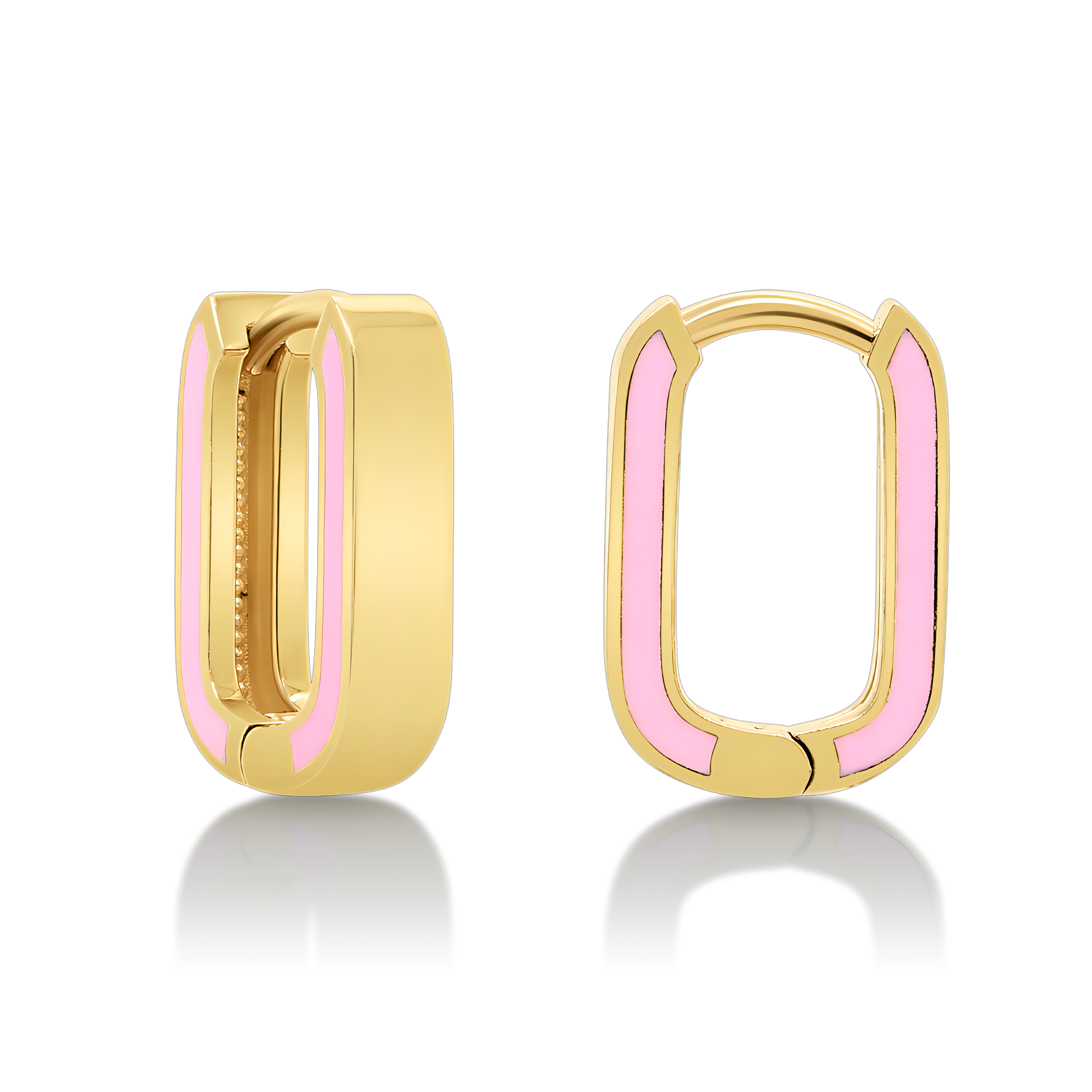 14K Gold Plating 925 Sterling Silver Jewelry Pink Enamel Huggies