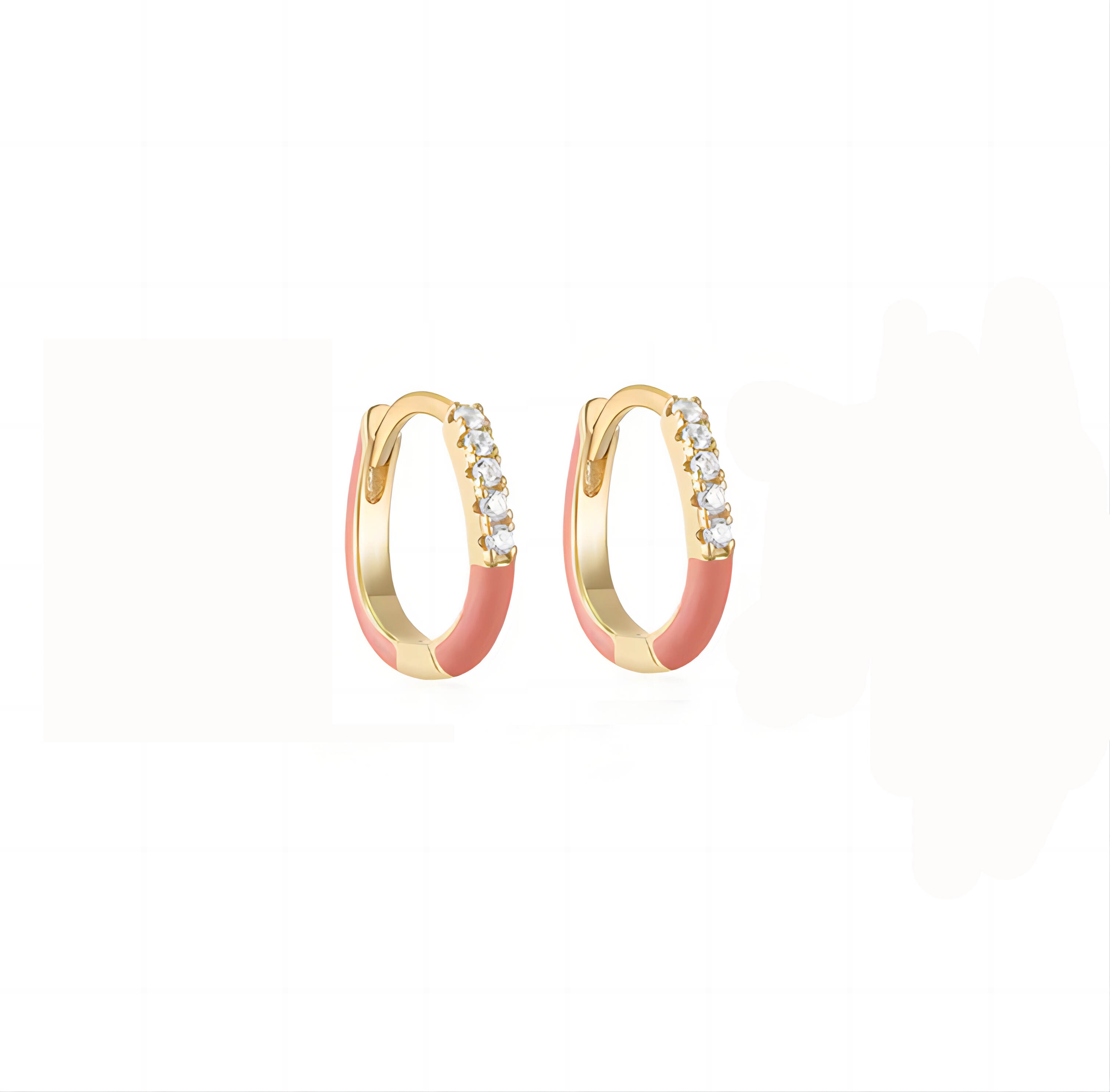 925 Silver Huggies Pink Enamel White CZ Hoop Earrings for Kids