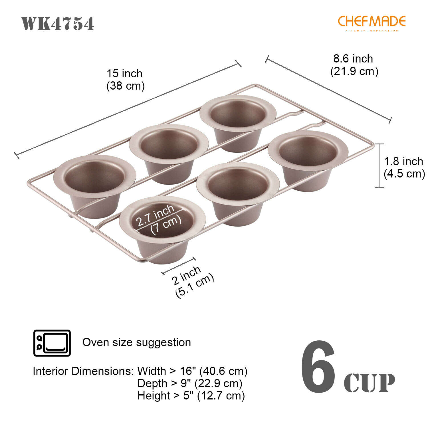 non stick popover pan, 6 cup popover pan, nonstick popover pan
