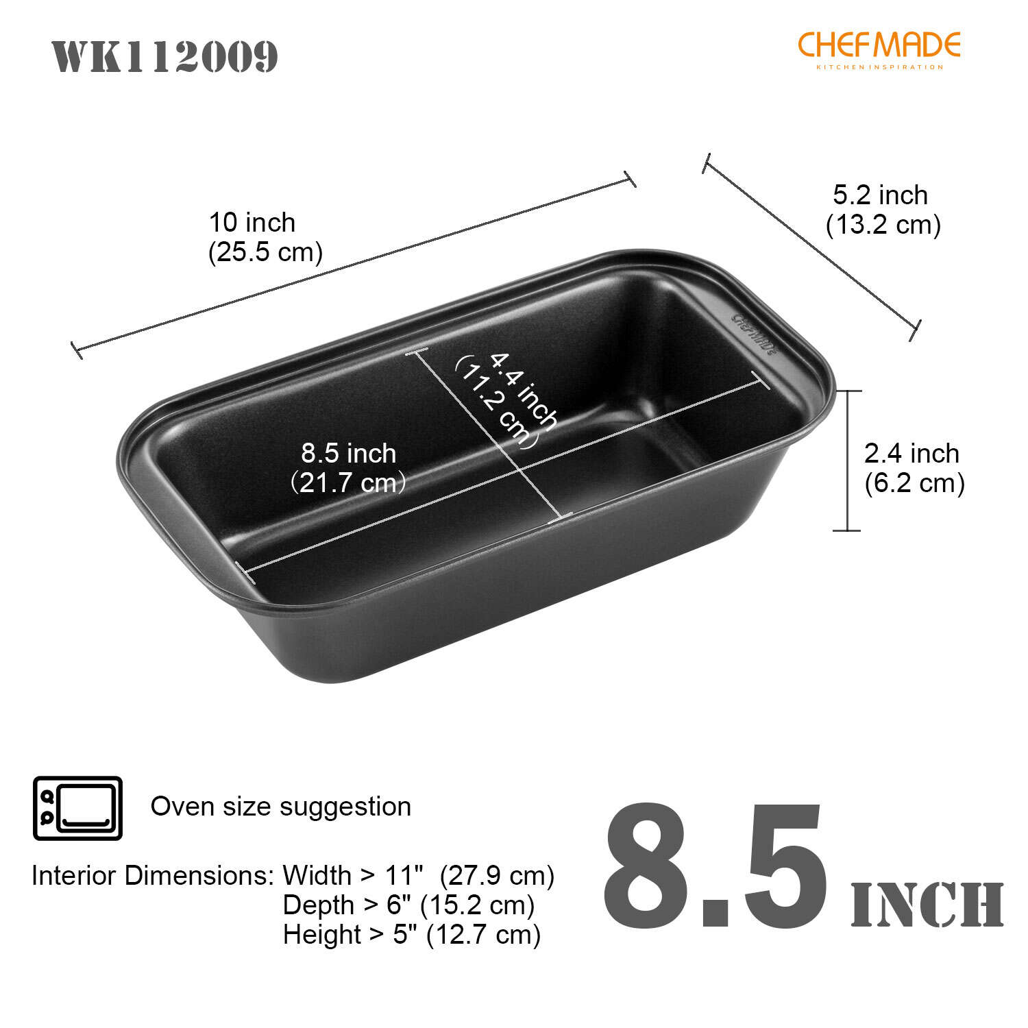 medium loaf pan, 8.5 inch loaf pan, 8.5 x 4.5 inch loaf pan