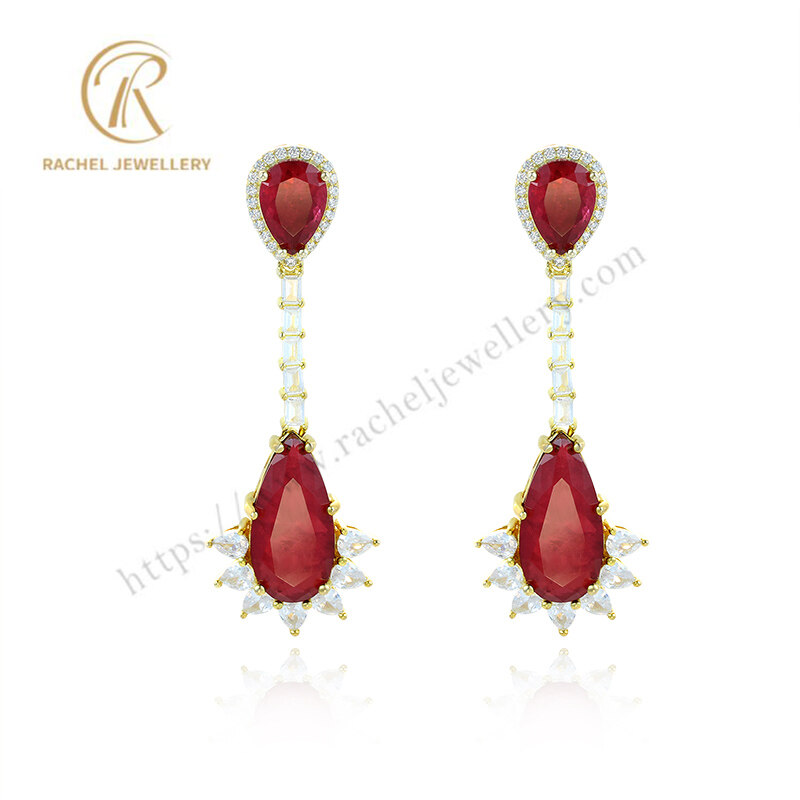 Classical Big Ruby Pear Sparking 925 Silver Earrings