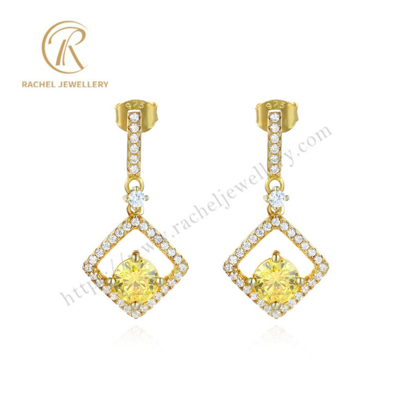 Hot Round Yellow CZ 925 Sterling Silver Dangling Earrings