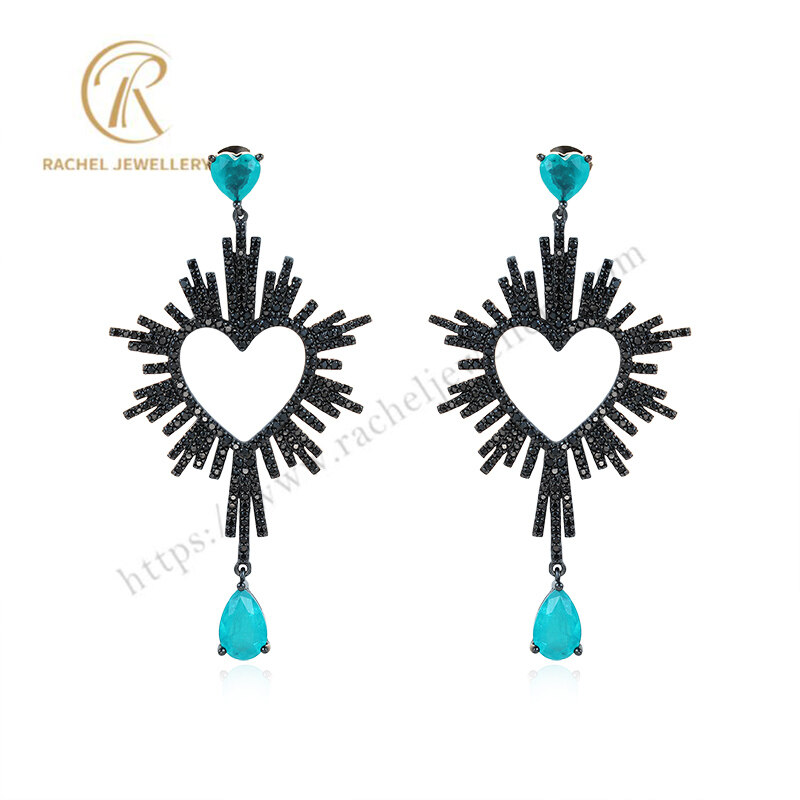 Classical Heart Paraiba Stone Sterling Silver Earring