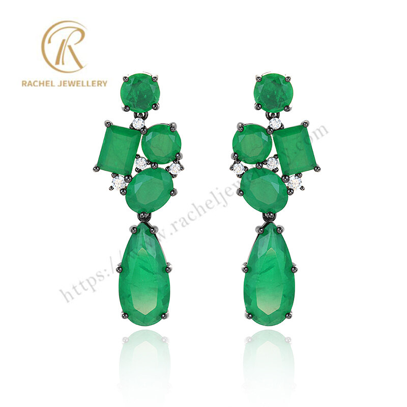 Luxuriant Emerald Various Shapes Gemstone Sterling Silver Earring