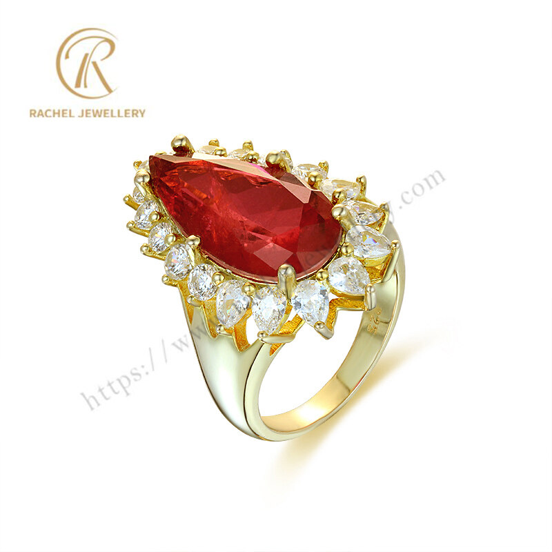 Big Ruby Precious Pear Shaped Stone 925 Silver Ring