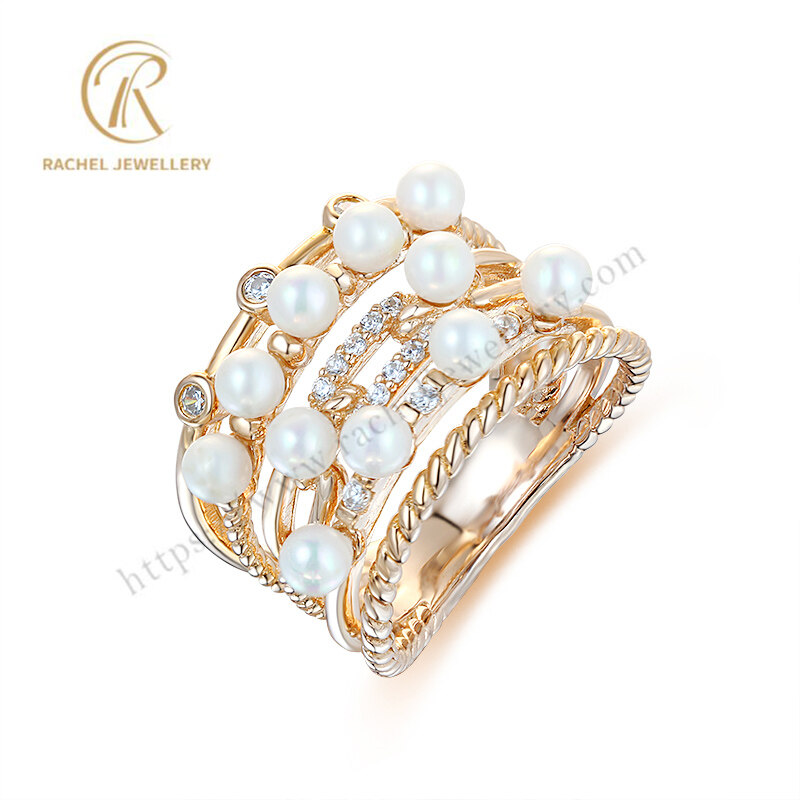 Fashion Multiline Shell Pearl Rose Gold Sterling Silver Ring