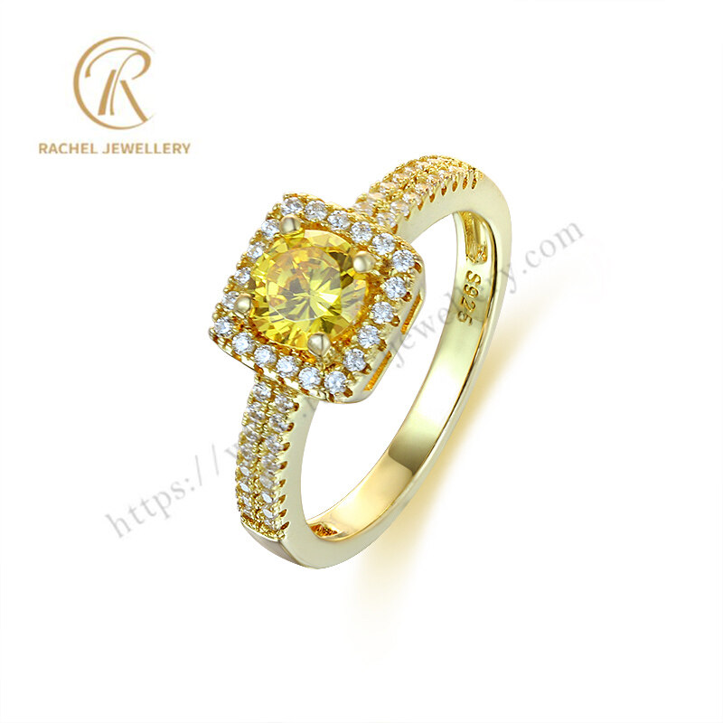 Classical Gold Gemstone Engagement 925 Silver Ring