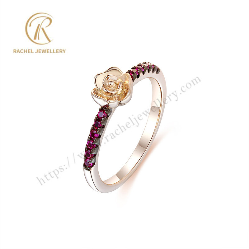 Cute Rose Flower Ruby CZ 925 Silver Ring