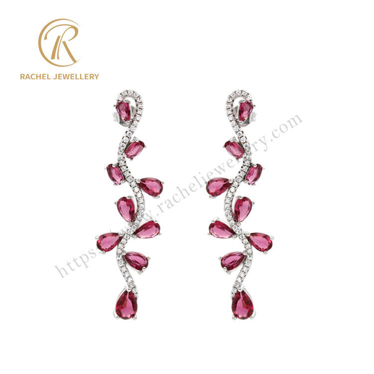 Popular Ruby Gems Lady Dangle Silver Earrings