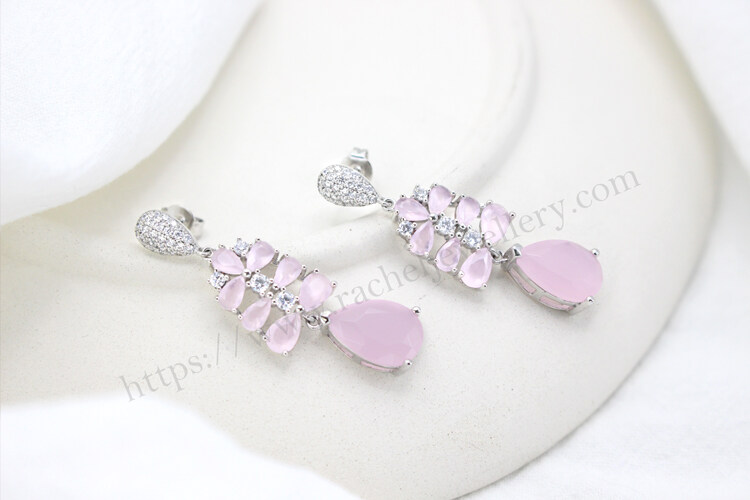 Pink stone dangle earrings factory.jpg