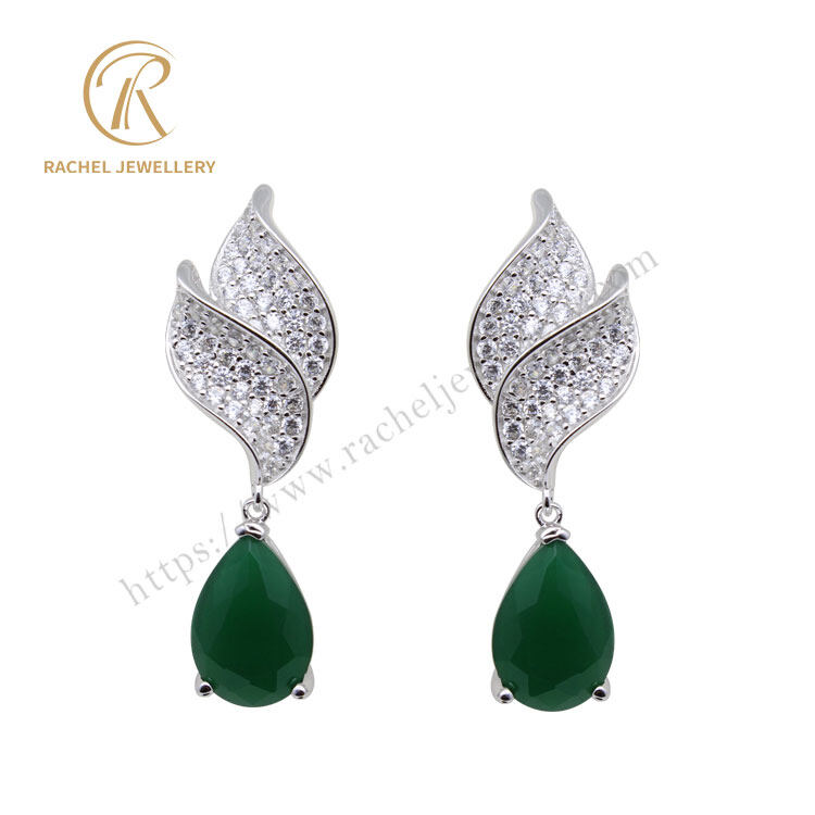 Magnificent Big Green Gemstone Stud Silver Earrings