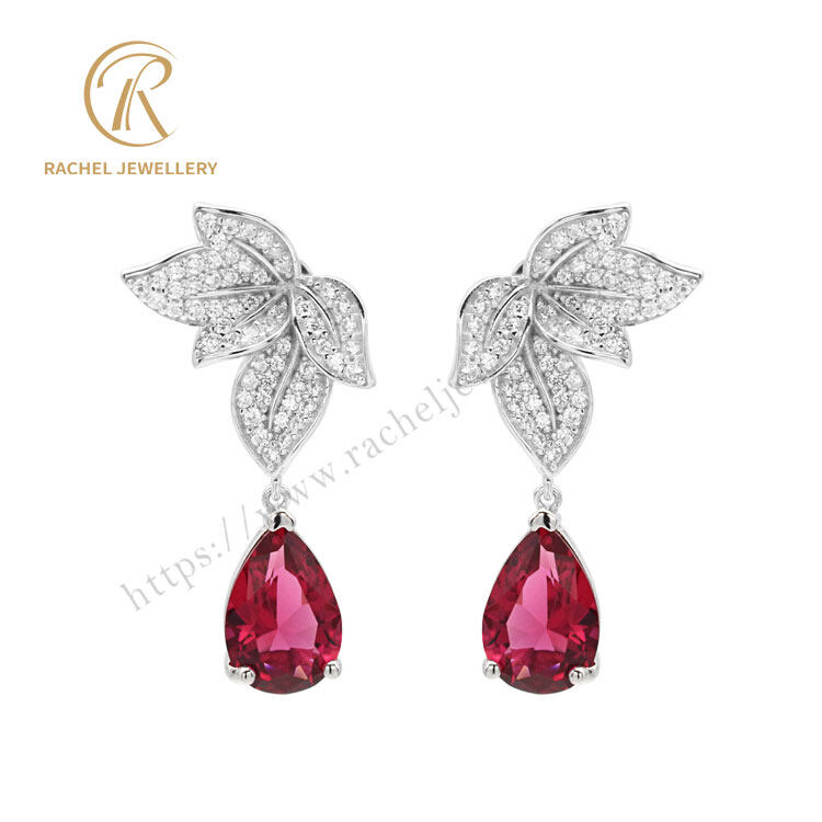 Classy Ruby Pear Drop 925 Silver Earrings